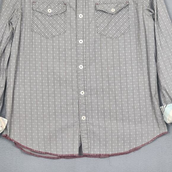 MAMBO AUSTRALIA Shirt Mens Large Gray Button Up Flip Cuff Roll Tab Sleeves - Picture 6 of 13